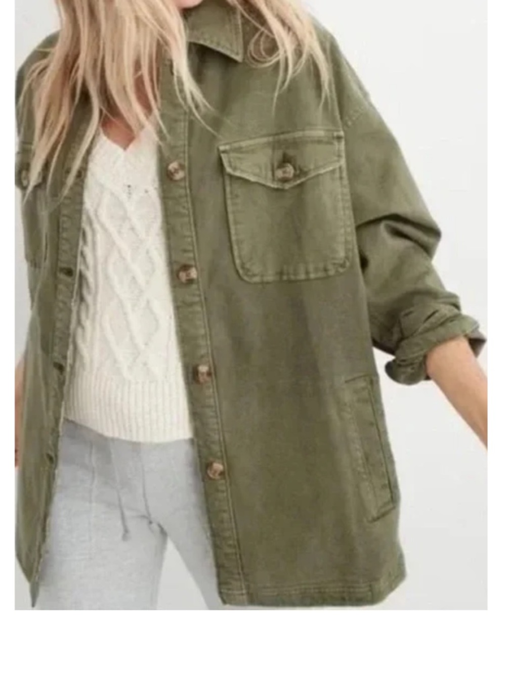 Aerie LumberJane Oversized Shacket Jacket Olive Green Size S